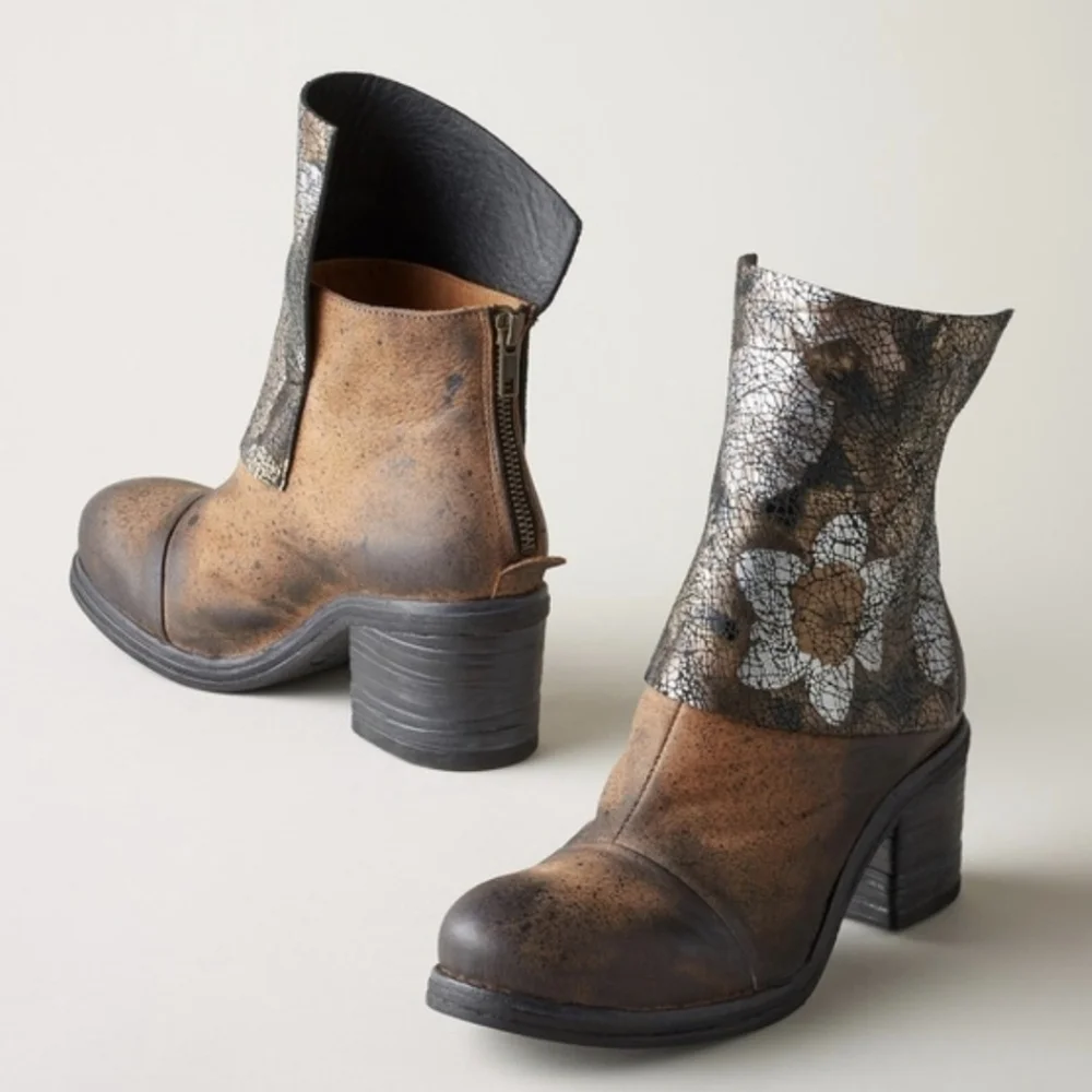 Papucei Pintura Metallic Floral Boots Brown Multi NWT
